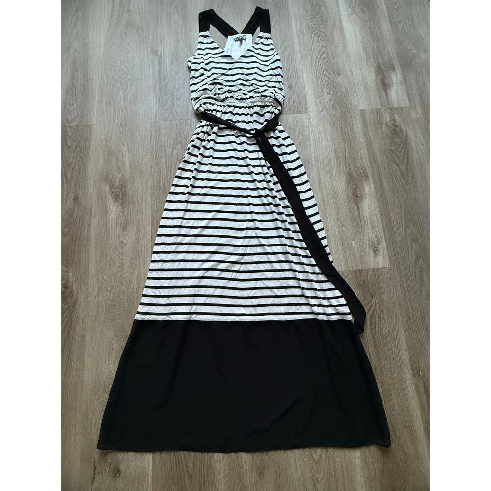 Express Black and White Stripe Stripe Maxi Dress, Sheer, Size Medium
